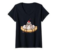 Femme Baseball Split Banana Funny Baseball Player Dessert Humour T-Shirt avec Col en V
