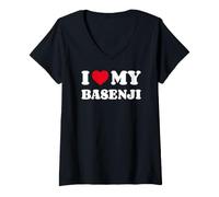 Femme Basenjis Terrier du Congo I Love My Basenji T-Shirt avec Col en V
