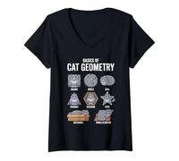 Femme Bases de la géométrie des Chats pour la rentrée des Classes, Professeur de mathématiques T-Shirt avec Col en V