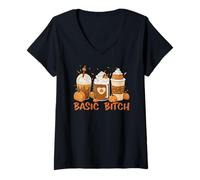 Femme Basic Bitch Funny Pumpkin Spice Halloween Coffee Fall Meme T-Shirt avec Col en V