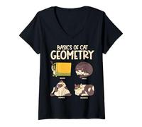 Femme Basics of Cat Geometry Funny Cat Math Physics Science Humor T-Shirt avec Col en V