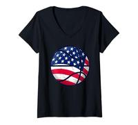 Femme Basketball Boy Kids Patriotic USA American Flag 4th of July T-Shirt avec Col en V