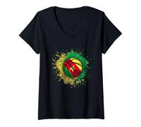 Femme Basketball Drapeau Cameroun T-Shirt avec Col en V