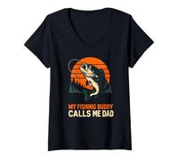 Femme Bass Fishing My Fishing Buddy Calls Me Dad Vintage Homme Funn T-Shirt avec Col en V
