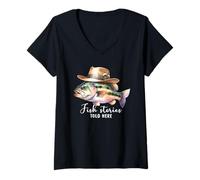 Femme Bass | Histoires de Poissons racontées Ici T-Shirt avec Col en V