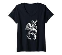 Femme Basse Verticale Jazz Player Minimal Music Graphic T-Shirt avec Col en V