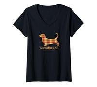 Femme Basset Hound Dog, motif écossais d'automne T-Shirt avec Col en V