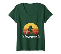 Femme Bassquatch! Funny Bigfoot Fishing Outdoor Retro T-Shirt avec Col en V