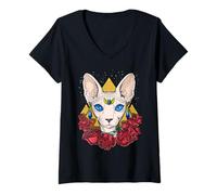 Femme Bastet Chat Sphynx Pharaon Déesse égyptienne Pyramides T-Shirt avec Col en V