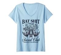 Femme Bat Shit Crazy Social Club Madness in The Moonlight Bat T-Shirt avec Col en V