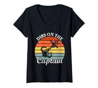 Femme Bateau à moteur Dibs On The Captain Sail Pontoon Boating Sailor T-Shirt avec Col en V