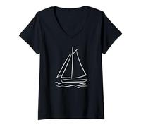 Femme Bateau à Voile Croquis Équipe de Voile Bateau Sport T-Shirt avec Col en V