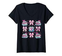 Femme Bateau Capitaine Bateau Fille Coquette nœud Rose Maman T-Shirt avec Col en V