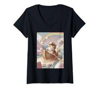 Femme Bateau en Guimauve Captain Cat Rainbow Fantasy T-Shirt avec Col en V