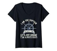 Femme Bateau Ponton Ancre Marin, Bateau, I'm the Captain T-Shirt avec Col en V