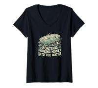 Femme Bateau Versant de l'argent dans l'eau Capitaine de Bateau à Moteur T-Shirt avec Col en V
