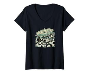 Femme Bateau Versant de l'argent dans l'eau Capitaine de Bateau à Moteur T-Shirt avec Col en V