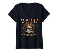 Femme Bath Crâne de Pirate Caroline du Nord Depuis 1690 Orange T-Shirt avec Col en V