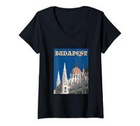 Femme Bâtiment du Parlement hongrois à Budapest Voyage européen T-Shirt avec Col en V