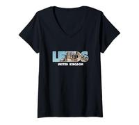 Femme Bâtiment emblématique de la Ville de Leeds en Lettres audacieuses Angleterre Royaume-Uni T-Shirt avec Col en V