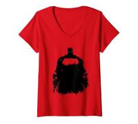 Femme Batman Absolute Red Silhouette T-Shirt avec Col en V