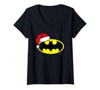 Femme Batman Bat Symbol Christmas Santa Hat T-Shirt avec Col en V