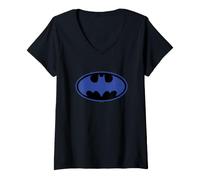 Femme Batman Blue Infill Logo T-Shirt avec Col en V
