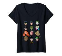 Femme Batman Face Grid T-Shirt avec Col en V
