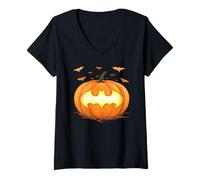 Femme Batman Halloween Jack-o-Lantern Pumpkin Logo T-Shirt avec Col en V