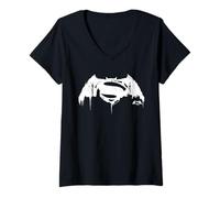Femme Batman v Superman White City Logo T-Shirt avec Col en V