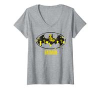 Femme Batman Yellow Logo Silhouette Edition Bande dessinée T-Shirt avec Col en V