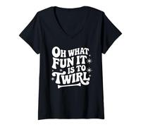 Femme Bâton de Noël « Oh What Fun it is to Twirl Mom » T-Shirt avec Col en V