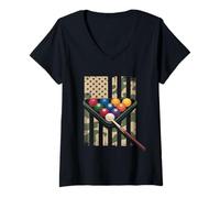 Femme Bâtons de Billard pour Queue de Billard avec Drapeau américain T-Shirt avec Col en V