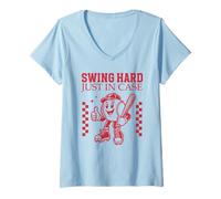 Femme Batte de baseball humoristique « Swing Hard Just In Case » T-Shirt avec Col en V