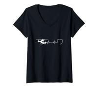 Femme Battement cœur hélicoptère humour hélico homme drôle T-Shirt avec Col en V
