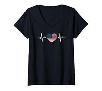 Femme Battement de cœur Cool Drapeau américain Article Cadeau T-Shirt avec Col en V
