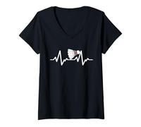 Femme Battement de cœur de Badminton T-Shirt avec Col en V