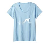 Femme Battement de cœur d'un lévrier d'un chien aimant T-Shirt avec Col en V