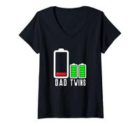 Femme Batterie faible 2 enfants New Dad Daddy fête des pères jumeaux enfant T-Shirt avec Col en V