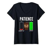 Femme Batterie faible patience avant et après le sarcasme du café T-Shirt avec Col en V