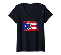 Femme Batteur de Baseball portoricain Drapeau portoricain fierté Béisbol T-Shirt avec Col en V