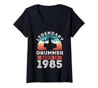 Femme Batteur légendaire né 1985 40e Anniversaire Cadeaux Tambour T-Shirt avec Col en V