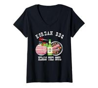 Femme BBQ coréen et Soju guérissent l'âme Amateur de Nourriture coréenne drôle T-Shirt avec Col en V