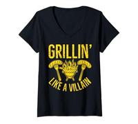 Femme BBQ - Grillin comme un méchant T-Shirt avec Col en V