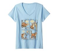 Femme BD Drôle Chat Affamé Design Amoureux des Chats T-Shirt avec Col en V