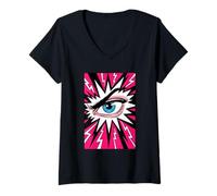 Femme BD Style Eye Ball Cils Art Optométrie Job Eye Sight T-Shirt avec Col en V