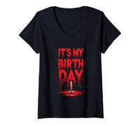 Femme Bday Funny C'est Mon Anniversaire pour Les Amateurs de thrillers d'horreur T-Shirt avec Col en V
