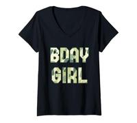 Femme Bday Girl Camouflage Hunt Outdoor Military Officer Anniversaire T-Shirt avec Col en V