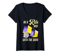 Femme Be a Kite and Fly with the Wind Motivational Quote T-Shirt avec Col en V