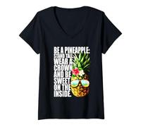 Femme Be A Pineapple Wear A Crown Sweet Inside Aloha Hawaii Ananas T-Shirt avec Col en V